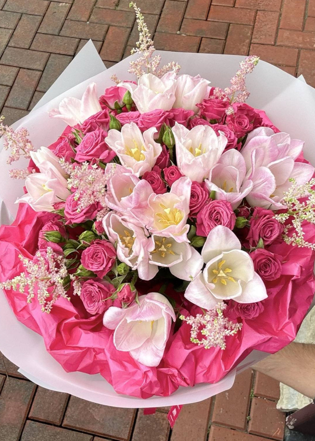 Pink Tulip & White Rose Bouquet